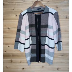 Misook Jacket Womens 1X Pink and Black Check Career Cardigan Business